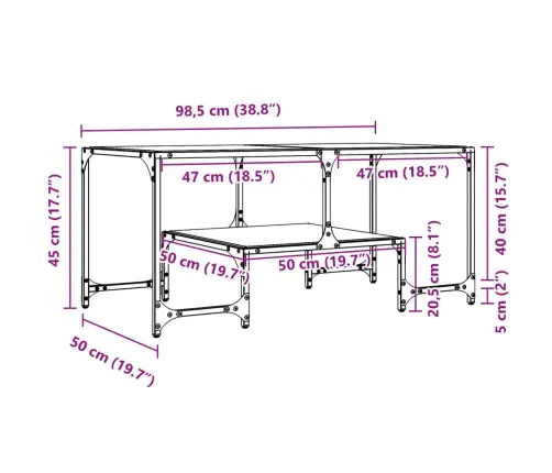 Kohvilaud, Must Klaasplaat, 98,5 X 50 X 45 cm Teras