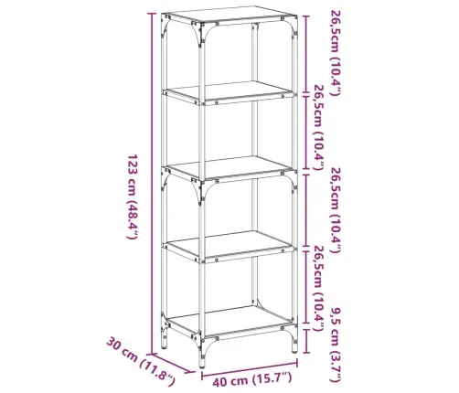 Plaukts, 40X30X123 Cm, Caurspīdīgs, Rūdīts Stikls, Tērauds Vidaxl