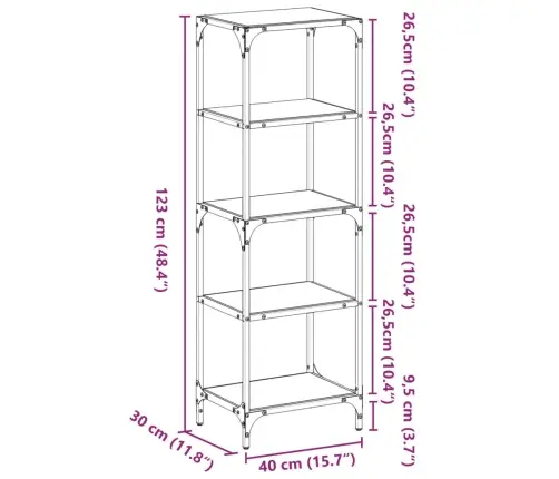 Plaukts, 40X30X123 Cm, Melns, Rūdīts Stikls, Tērauds Vidaxl