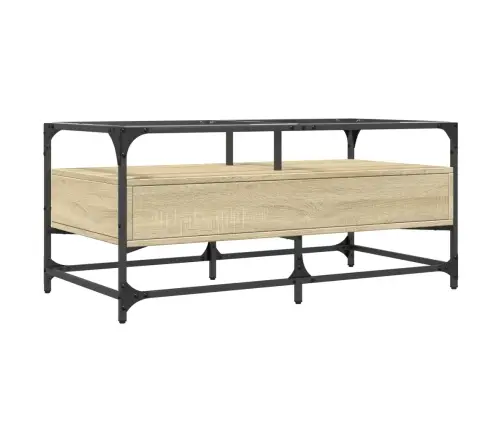 Kafijas Galdiņš Ar Stikla Virsmu Ozola 98,5X50X45 Cm Tērauds Vidaxl