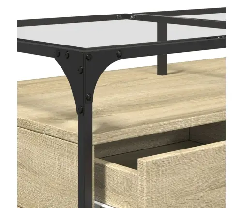 Kafijas Galdiņš Ar Stikla Virsmu Ozola 98,5X50X45 Cm Tērauds Vidaxl