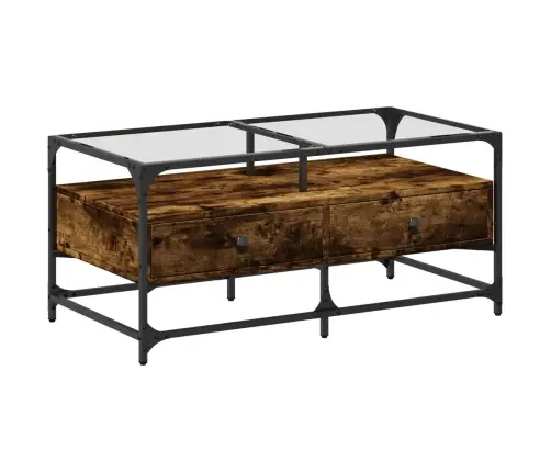 Kafijas Galdiņš Ar Stikla Virsmu Ozola 98,5X50X45 Cm Tērauds Vidaxl