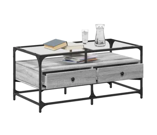 Kohvilaud Klaasplaadiga, Hall Sonoma Tamm, 98,5X50X45 cm Teras