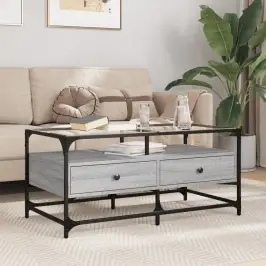 Kafijas Galdiņš Ar Stikla Virsmu Pelēks 98,5X50X45 Cm Tērauds Vidaxl
