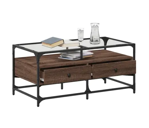 Kohvilaud Klaasplaadiga, Pruun Tamm, 98,5X50X45 cm Teras Kohvilaud Klaasplaadiga, Pruun Tamm, 98,5X50X45 cm Teras