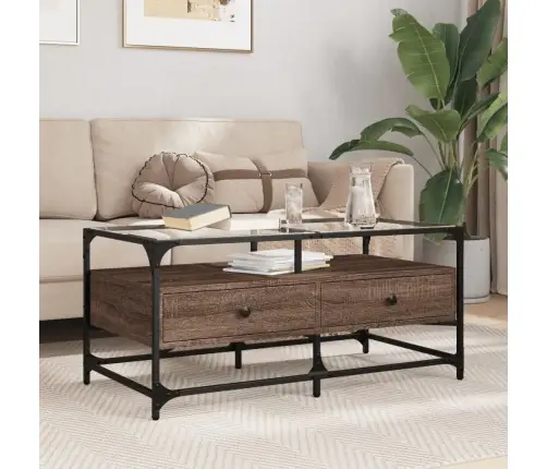 Kohvilaud Klaasplaadiga, Pruun Tamm, 98,5X50X45 cm Teras Kohvilaud Klaasplaadiga, Pruun Tamm, 98,5X50X45 cm Teras