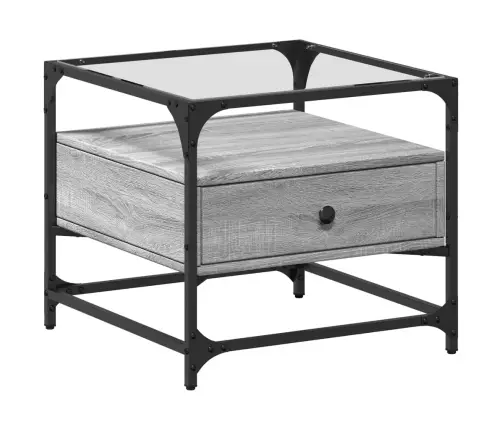 Kohvilaud Klaasplaadiga, Hall Sonoma Tamm, 50X50X45 cm Teras