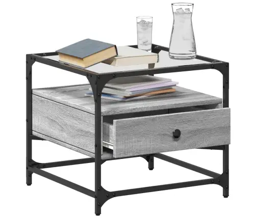 Kohvilaud Klaasplaadiga, Hall Sonoma Tamm, 50X50X45 cm Teras