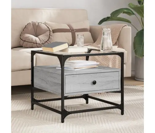 Kohvilaud Klaasplaadiga, Hall Sonoma Tamm, 50X50X45 cm Teras