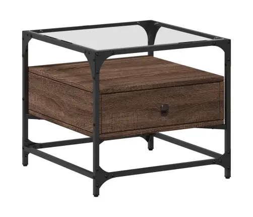 Kafijas Galdiņš Ar Stikla Virsmu Ozola Krāsa 50X50X45Cm Tērauds Vidaxl Kafijas Galdiņš Ar Stikla Virsmu Ozola Krāsa 50X50X45Cm Tērauds Vidaxl