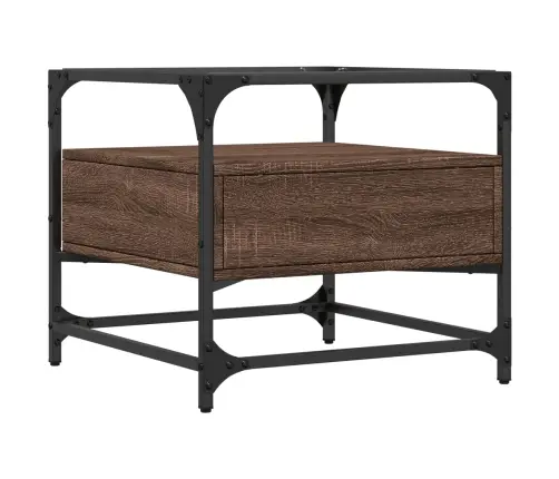 Kafijas Galdiņš Ar Stikla Virsmu Ozola Krāsa 50X50X45Cm Tērauds Vidaxl Kafijas Galdiņš Ar Stikla Virsmu Ozola Krāsa 50X50X45Cm Tērauds Vidaxl