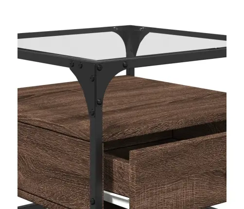 Kafijas Galdiņš Ar Stikla Virsmu Ozola Krāsa 50X50X45Cm Tērauds Vidaxl Kafijas Galdiņš Ar Stikla Virsmu Ozola Krāsa 50X50X45Cm Tērauds Vidaxl