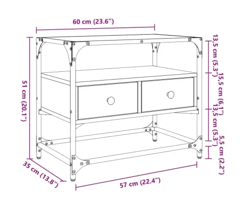 Tv Skapītis, Stikla Virsma, Pelēks, 60X35X51Cm, Konstruēts Koks Vidaxl
