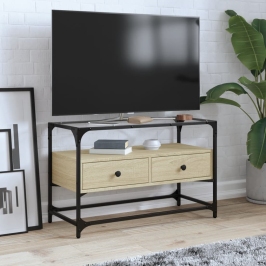 Tv Skapītis, Stikla Virsma, Ozola, 80X35X51 Cm, Konstruēts Koks Vidaxl