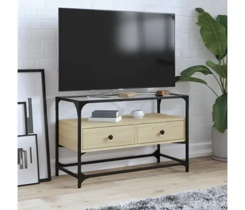 Tv Skapītis, Stikla Virsma, Ozola, 80X35X51 Cm, Konstruēts Koks Vidaxl