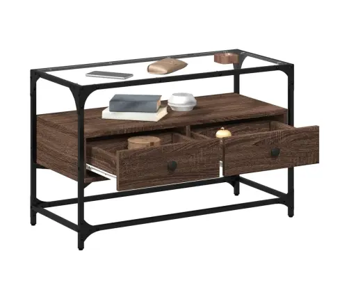 Tv Skapītis, Stikla Virsma, Ozola, 80X35X51 Cm, Konstruēts Koks Vidaxl Tv Skapītis, Stikla Virsma, Ozola, 80X35X51 Cm, Konstruēts Koks Vidaxl