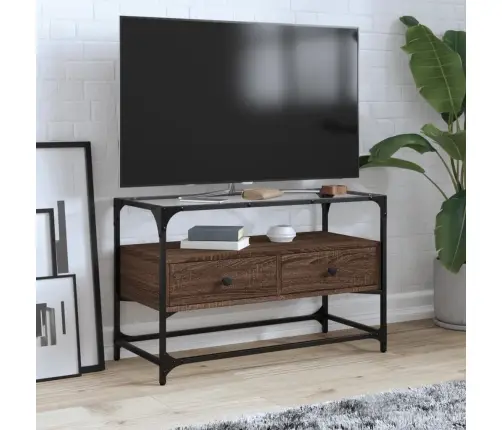 Tv Skapītis, Stikla Virsma, Ozola, 80X35X51 Cm, Konstruēts Koks Vidaxl Tv Skapītis, Stikla Virsma, Ozola, 80X35X51 Cm, Konstruēts Koks Vidaxl