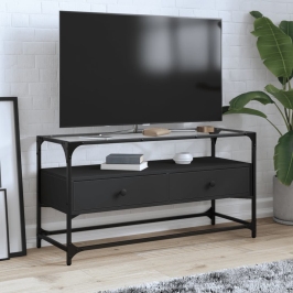 Tv Skapītis, Stikla Virsma, Melns, 98X35X51 Cm, Konstruēts Koks Vidaxl