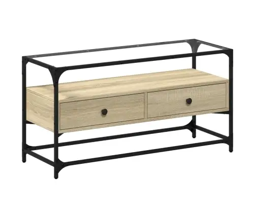 Tv Skapītis, Stikla Virsma, Ozola, 98X35X51 Cm, Konstruēts Koks Vidaxl