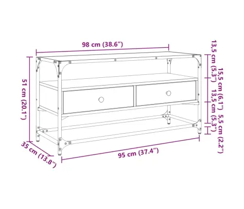 Tv Skapītis, Stikla Virsma, Ozola, 98X35X51 Cm, Konstruēts Koks Vidaxl Tv Skapītis, Stikla Virsma, Ozola, 98X35X51 Cm, Konstruēts Koks Vidaxl