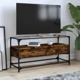 Tv Skapītis, Stikla Virsma, Ozola, 98X35X51 Cm, Konstruēts Koks Vidaxl