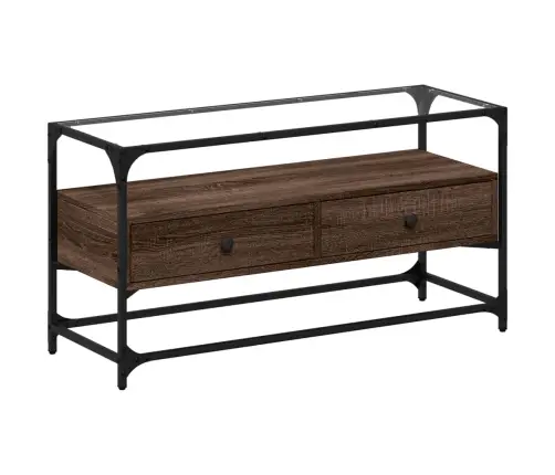 Tv Skapītis, Stikla Virsma, Ozola, 98X35X51 Cm, Konstruēts Koks Vidaxl