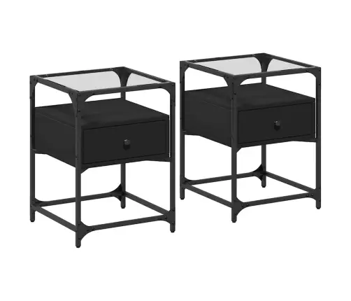 Naktinės Spintelės, 2Vnt., Juodos, 40X40X55cm Apdirbta Mediena
