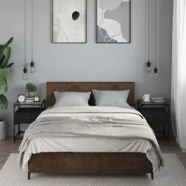 Naktinės Spintelės, 2Vnt., Juodos, 40X40X55cm Apdirbta Mediena