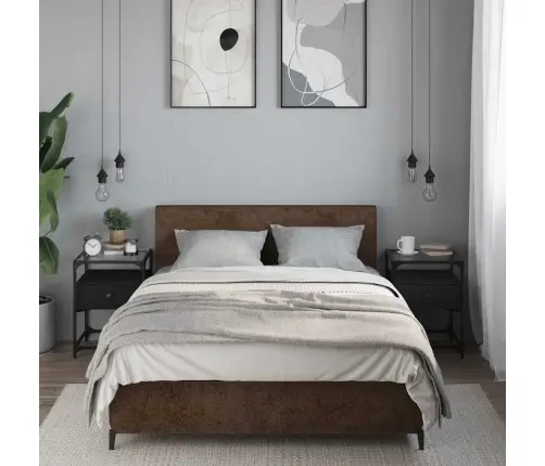 Naktinės Spintelės, 2Vnt., Juodos, 40X40X55cm Apdirbta Mediena