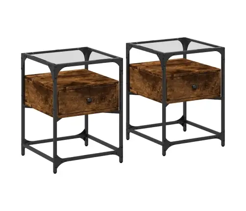 Naktinės Spintelės, 2Vnt., Dūminio Ąžuolo, 40X40X55cm Mediena Naktinės Spintelės, 2Vnt., Dūminio Ąžuolo, 40X40X55cm Mediena