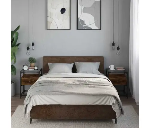 Naktinės Spintelės, 2Vnt., Dūminio Ąžuolo, 40X40X55cm Mediena Naktinės Spintelės, 2Vnt., Dūminio Ąžuolo, 40X40X55cm Mediena