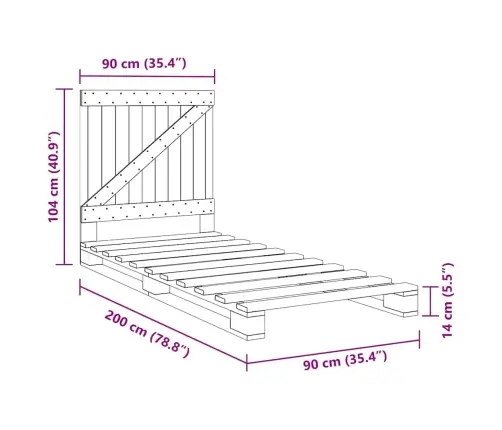 Gultas Rāmis Ar Galvgali, Priedes Masīvkoks, 90X200 Cm Vidaxl