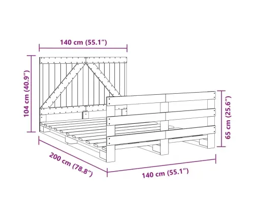 Gultas Rāmis Ar Galvgali, 140X200 Cm, Priedes Masīvkoks Vidaxl