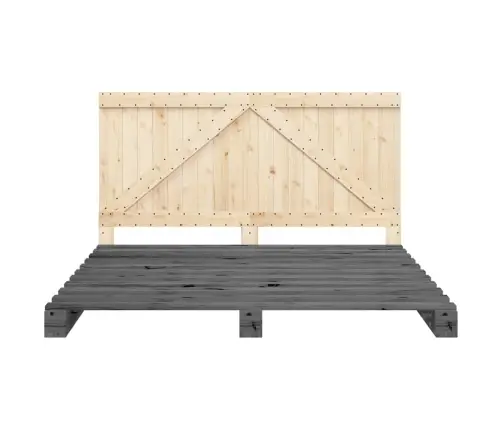 Gultas Rāmis Ar Galvgali, Pelēks, 200X200 Cm, Priedes Masīvkoks Vidaxl