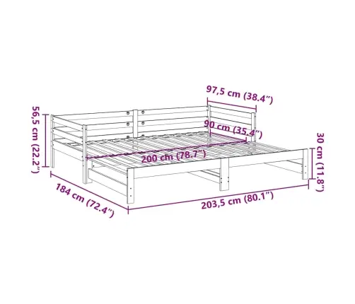Lova Su Ištraukiama Dalimi, Vaško Ruda, 90X200cm Pušis