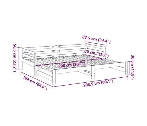 Päevavoodi Väljatõmmatava Osaga, Vahapruun, 80X200cm Männipuit