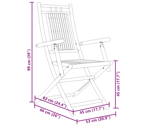 Saliekamie Dārza Krēsli, 2 Gab., 53X66X99 Cm, Bambuss Vidaxl