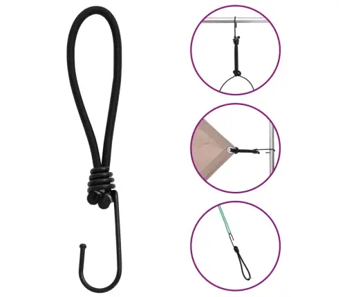 Bungee Virvelė Su Kabliukais, 25Vnt., 17Cm