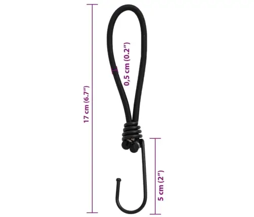 Bungee Virvelė Su Kabliukais, 25Vnt., 17Cm