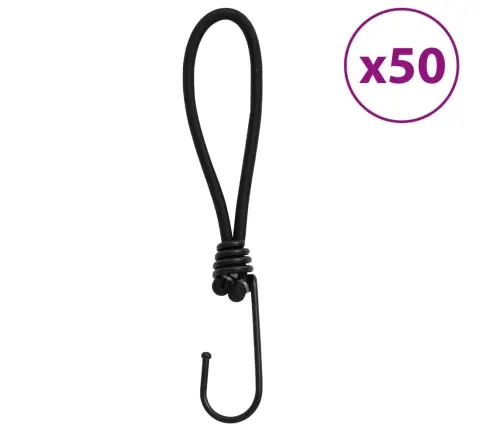 Bungee Virvelės Su Kabliukais, 50Vnt., 17Cm