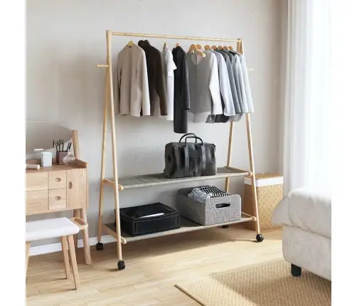 Drēbju Statīvs Ar Plauktiem&Riteņiem 132X45,5X155,5 Cm Bambuss Vidaxl