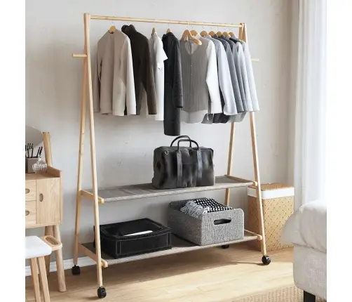 Drēbju Statīvs Ar Plauktiem&Riteņiem 132X45,5X155,5 Cm Bambuss Vidaxl