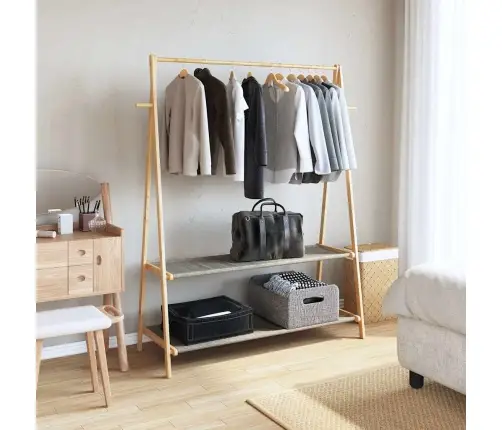 Drabužių Kabykla Su Lentynomis, 132X45,5X150,5cm Bambukas