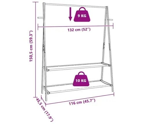 Drabužių Kabykla Su Lentynomis, 132X45,5X150,5cm Bambukas