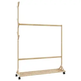 Riidenagi Konksude Ja Ratastega 100X35X157 Cm Bambusest