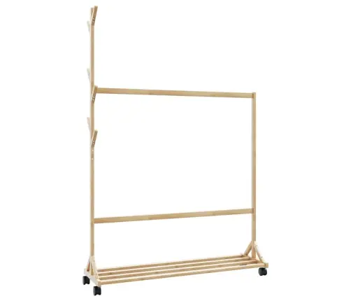 Riidenagi Konksude Ja Ratastega 100X35X157 Cm Bambusest