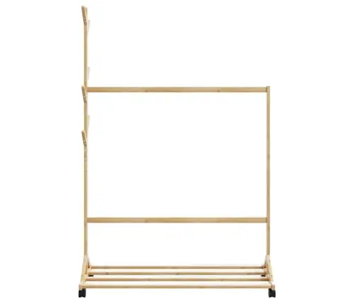 Riidenagi Konksude Ja Ratastega 100X35X157 Cm Bambusest