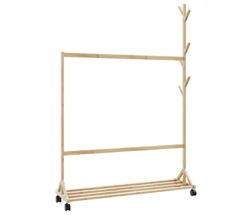 Riidenagi Konksude Ja Ratastega 100X35X157 Cm Bambusest