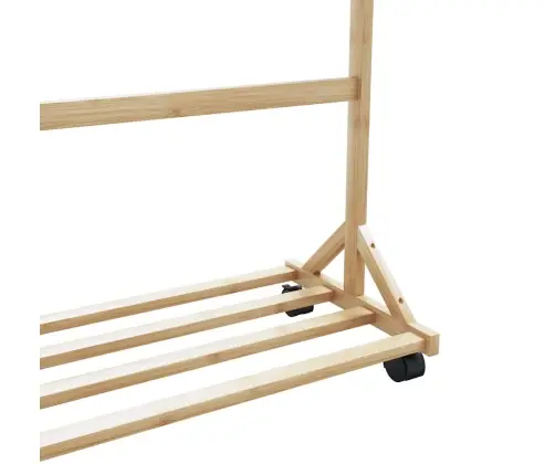 Riidenagi Konksude Ja Ratastega 100X35X157 Cm Bambusest