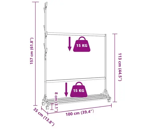 Riidenagi Konksude Ja Ratastega 100X35X157 Cm Bambusest